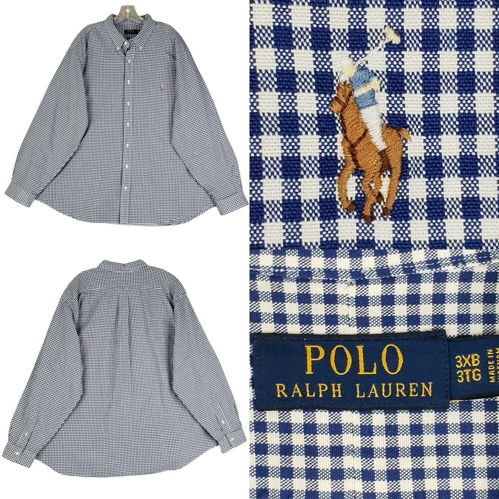 Polo Ralph Lauren Oxford Shirt Men's 3XB White Blue Gingham LS Button Down